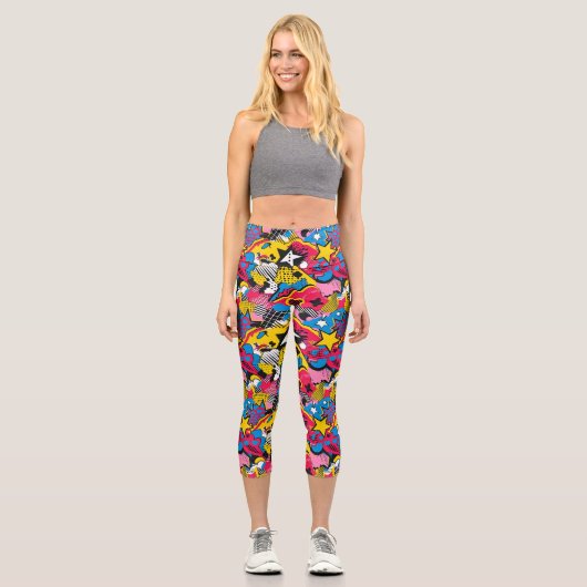 Comic-Muster Capri Leggings (Vorderseite)