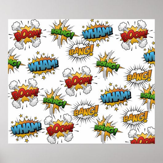Comic Onomatopoeia Sprechblasen Boom Wham Bang B Poster (Vorne)