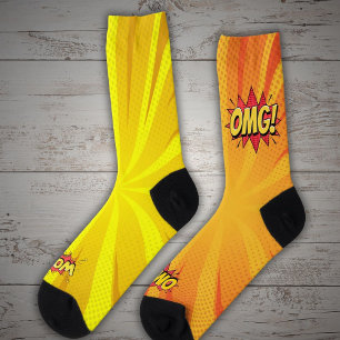 Comic Orange OMG Yellow WOW Socken