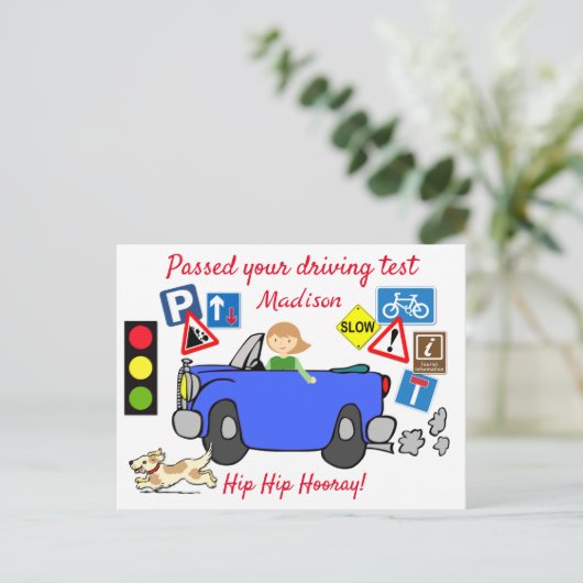 Comic Passed your Driving Test Personalized Postca Postkarte (Stehend Vorderseite)