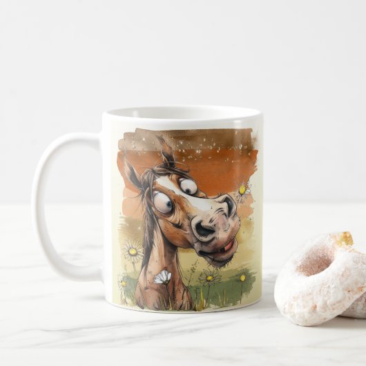 Comic-Pferd Kaffeetasse (Mit Donut)
