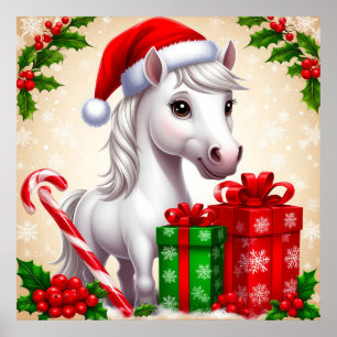 Comic Pferd Weihnachtsmann Hut Weihnachtsgeschenke Poster