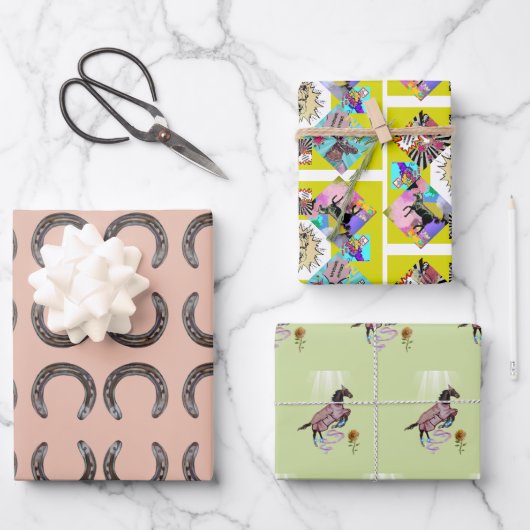 Comic Pferde verpacken Papierblätter Geschenkpapier Set (Vorderseite)