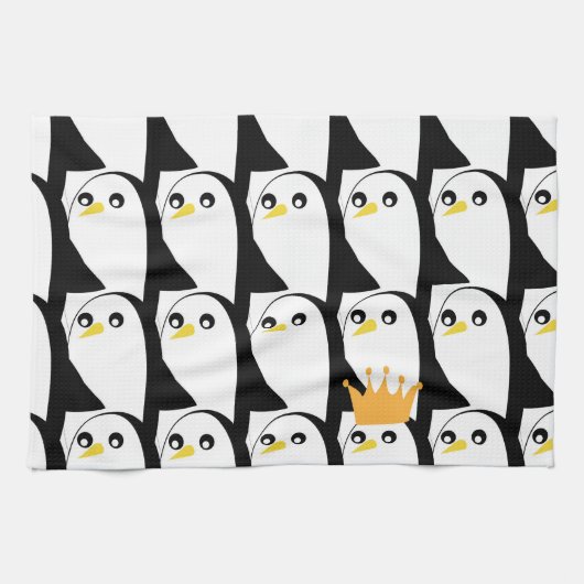 Comic Pinguin: Schwarz-weiß Vintag Geschirrtuch (Horizontal)