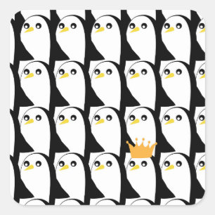 Comic Pinguin: Schwarz-weiß Vintag Quadratischer Aufkleber