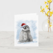 Comic-Pinguinküken mit Weihnachtsmannmütze Karte (Gelbe Blume)