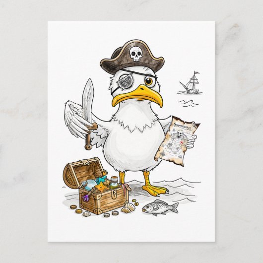 Comic Pirate Bird Treasure Hunt Postkarte (Vorderseite)