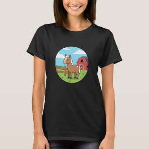 Comic-Pony-Pferd mit roter Scheune für Kinder T-Shirt