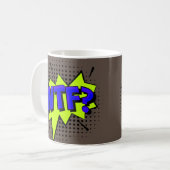 Comic Pop Art Blue Green WTF Neugierig Kaffeetasse (Vorderseite Links)