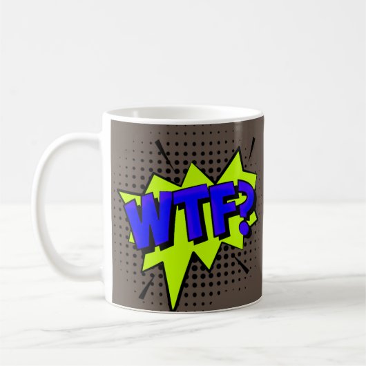 Comic Pop Art Blue Green WTF Neugierig Kaffeetasse (Links)
