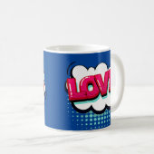 Comic Pop Art Blue Pink LIEBE Neuartiges Funny Kaffeetasse (VorderseiteRechts)