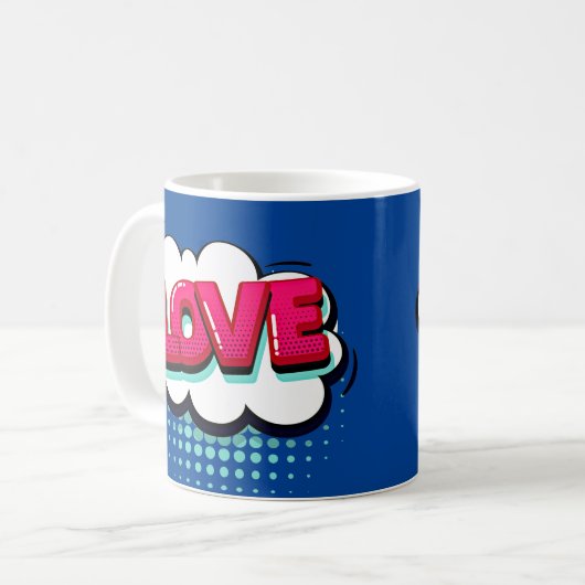 Comic Pop Art Blue Pink LIEBE Neuartiges Funny Kaffeetasse (Vorderseite Links)