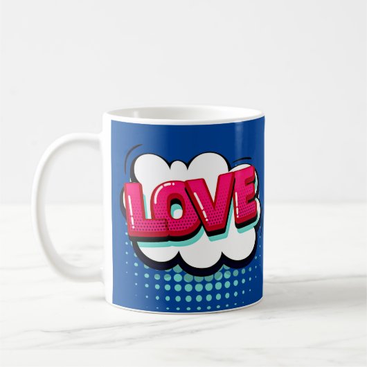 Comic Pop Art Blue Pink LIEBE Neuartiges Funny Kaffeetasse (Links)