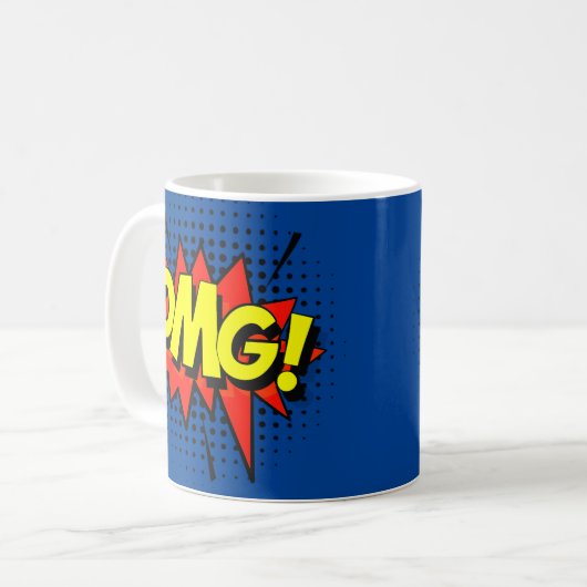 Comic Pop Art Blue Red Yellow OMG Neuartiger Spaß Kaffeetasse (Vorderseite Links)