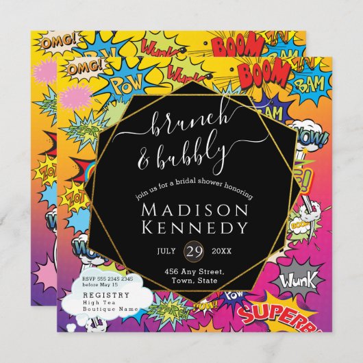 Comic Pop Art 💥 Brunch Polterabend Einladung (Vorne/Hinten)