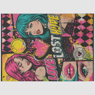 Comic Pop Art Decoupage Paper Love Strength Hope  Seidenpapier