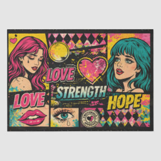 Comic Pop Art Decoupage Paper Love Strength Hope  Seidenpapier