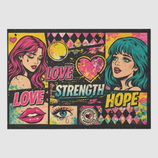 Comic Pop Art Découpage Papier Liebe Stärke Hoffnu (Vorderseite)