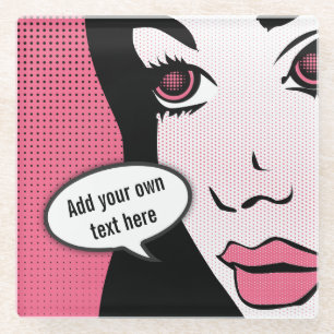 Comic Pop Art Gesicht einer Frau mit benutzerdefin Glasuntersetzer