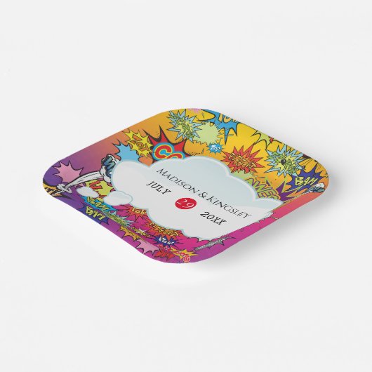 Comic Pop Art 💥 🎨 Hochzeit Graffiti Pappteller (Gewinkelt)