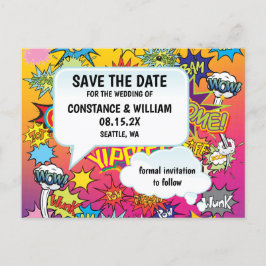 Comic Pop Art 💥 🎨 Hochzeit Graffiti Save the Dat Ankündigungspostkarte