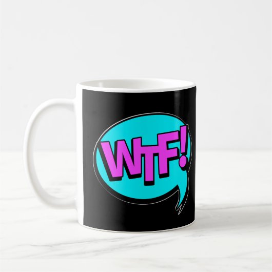 Comic Pop Art Lila Blue WTF Neuartiges Funny Kaffeetasse (Links)