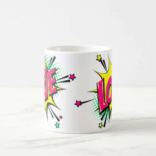 Comic Pop Art Lila Gelbe LIEBE Kaffeetasse (Mittel)