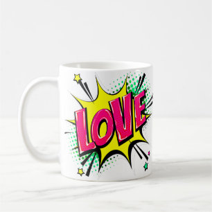 Comic Pop Art Lila Gelbe LIEBE Kaffeetasse