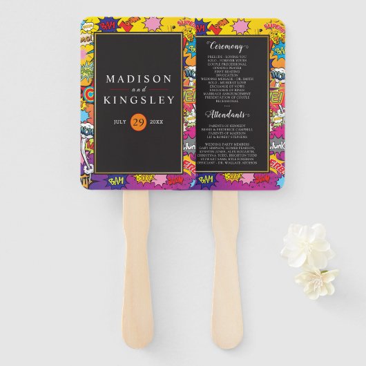 Comic Pop Art Speech Bubble Wedding Hand Fan Fächer (Vorne und Hinten)