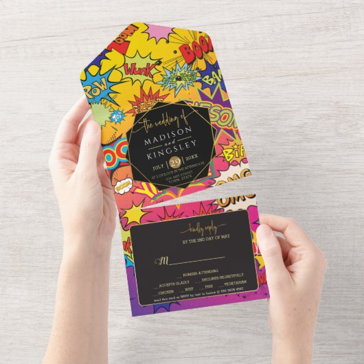 Comic Pop Art 💥 Sprechblase Hochzeit Graffiti All In One Einladung (Abreißen)