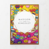 Comic Pop Art 💥 Sprechblase Hochzeit Graffiti Dreifach Gefaltete Einladung (Cover)