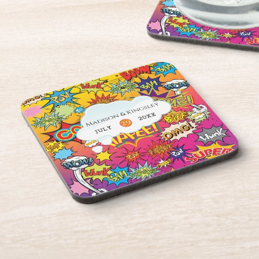 Comic Pop Art 💥 Sprechblase Hochzeit Graffiti Getränkeuntersetzer (Linke Seite)
