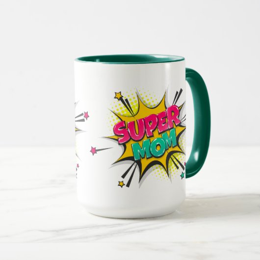 Comic Pop Art Super Mama Tasse (VorderseiteRechts)
