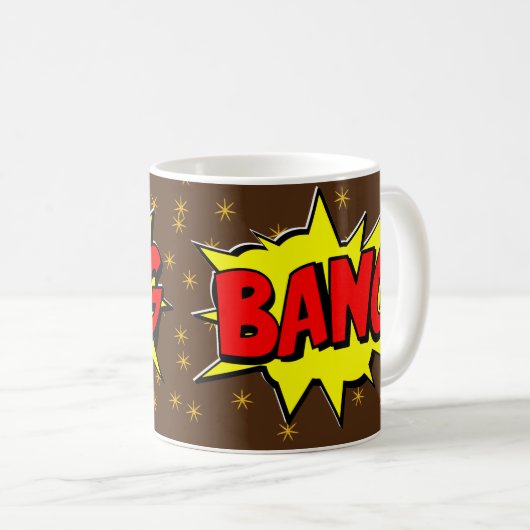 Comic Pop Art Yellow BANG Braun Sterne Neues Kaffeetasse (VorderseiteRechts)