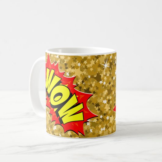 Comic Pop Art Yellow WOW Novelty Funny Coffee Kaffeetasse (Vorderseite Links)