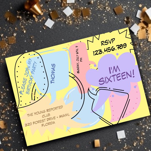 Comic Pop Kunst Sprechblasen Teenager Kindergeburt Einladung
