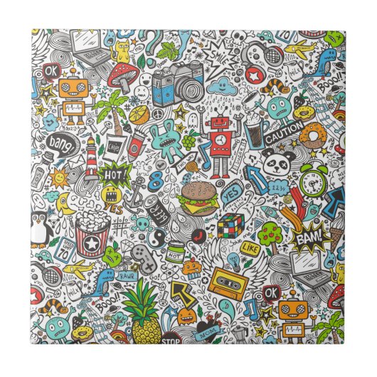 Comic Popart Gekritzel Fliese (Vorderseite)