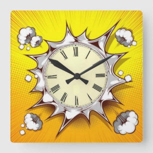 Comic Quadratische Wanduhr