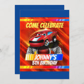 Comic Race Car Einladung (Vorne/Hinten)