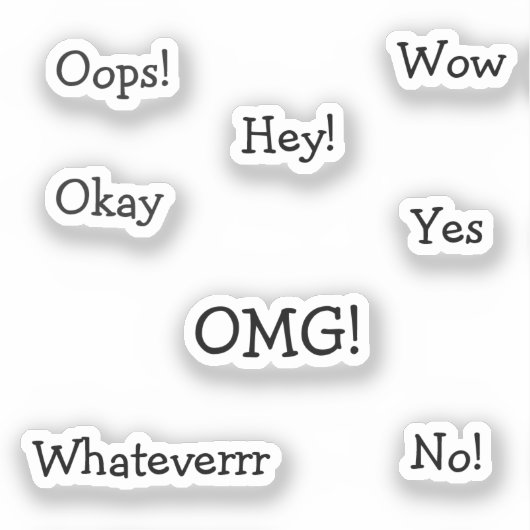Comic Reaction Words | Funny Minimal Typography Aufkleber (Vorderseite)