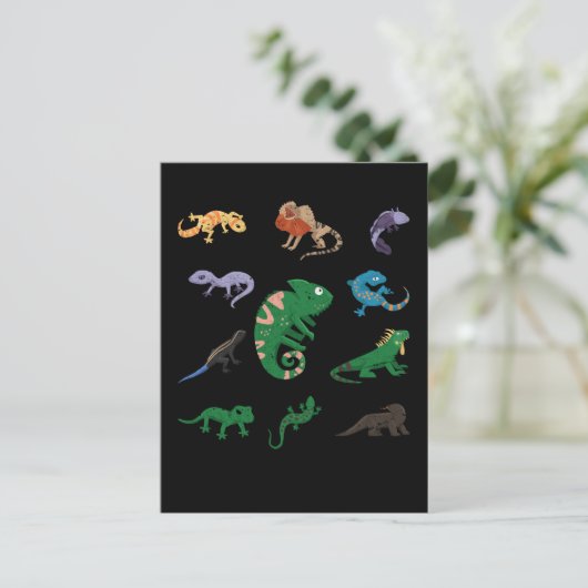 Comic Reptiles Collage Bartded Dragon Chameleon Postkarte (Stehend Vorderseite)