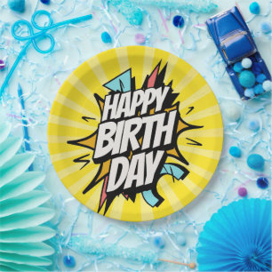 Comic Retro Alles Gute zum Geburtstag! Pappteller