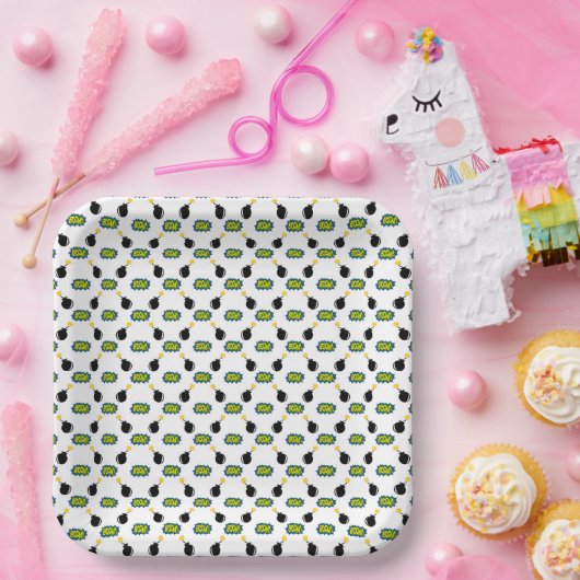 Comic Retro Boom Bang Bombs farbenfroher Superheld Pappteller (Party)