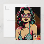Comic Retro Pinup Giro mit Cocktail Geburtstag Postkarte (Vorne/Hinten)