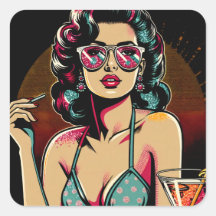 Comic Retro Pinup Giro mit Cocktail Geburtstag