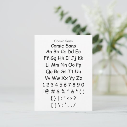 Comic Sans - Zazzle Schriftart Sampler Sheet Postkarte (Stehend Vorderseite)