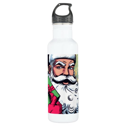 Comic Santa/Weihnachten Edelstahlflasche (Vorderseite)