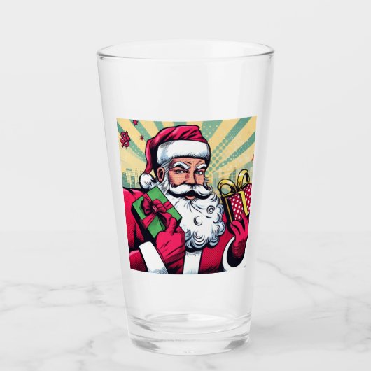 Comic Santa/Weihnachten Glas (Vorderseite)