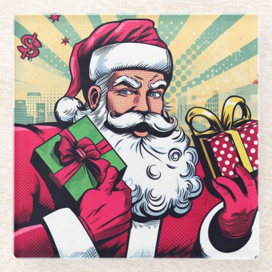 Comic Santa/Weihnachten Glasuntersetzer (Vorderseite)