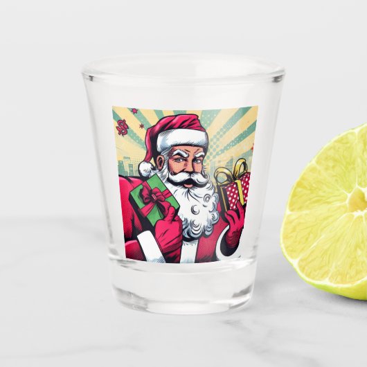 Comic Santa/Weihnachten Schnapsglas (Vorderseite)